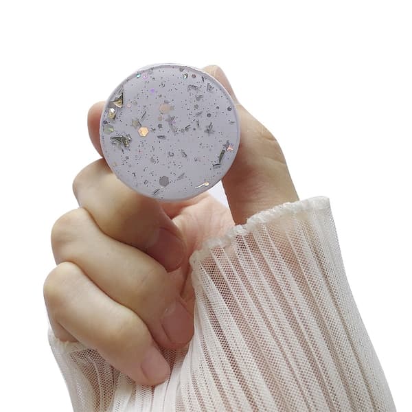 Round Glitter Mobilhållare / Mobilgrepp - Vit
