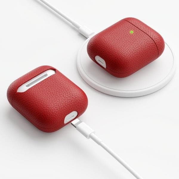 PodSkinz Artisan - Handgjort Läderfodral för dina Airpods - Röd