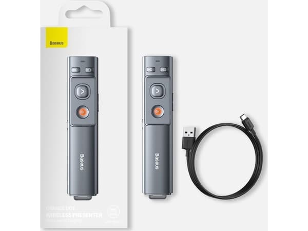 Baseus Multifunctional Baseus Orange Dot presentation remote control, with laser pointer, rechargeable (gray)