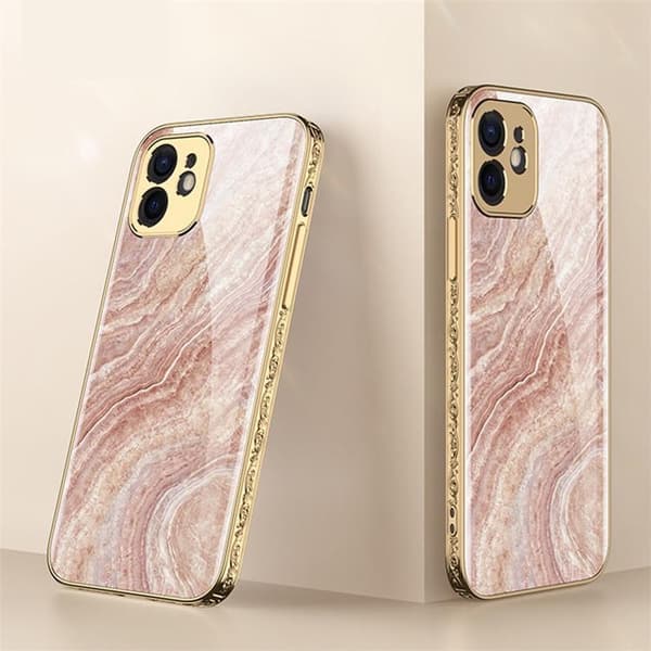 iPhone 13 Pro Luksus glas etui guldbarok elegant pink rokoko