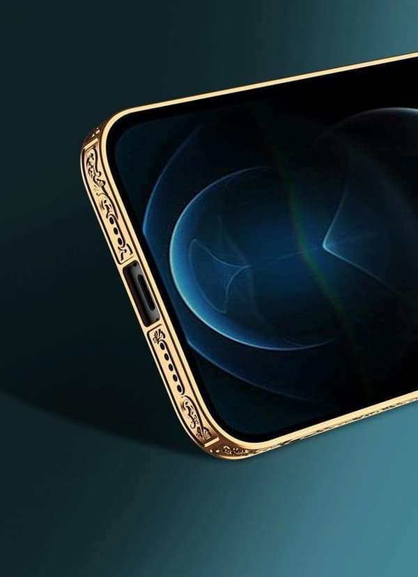 iPhone 13 Luksus glas etui guld barok rokoko linje med rød blå