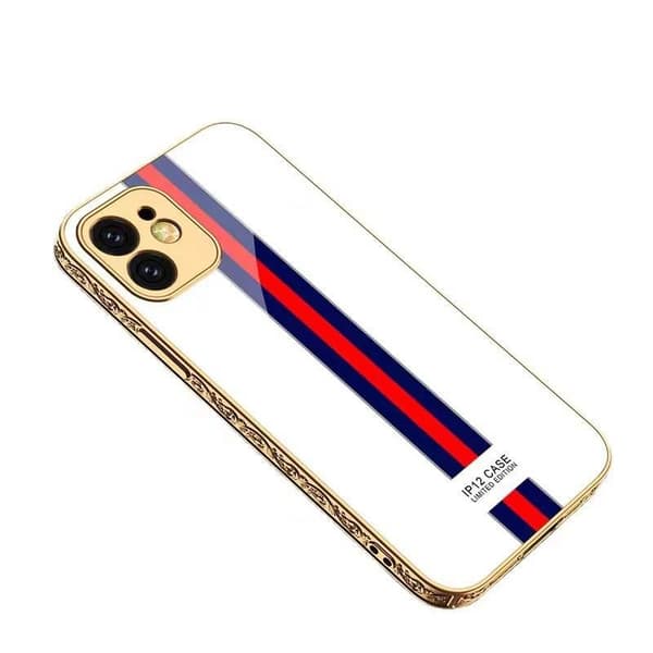 iPhone 13 Luksus glas etui guld barok rokoko linje med rød blå