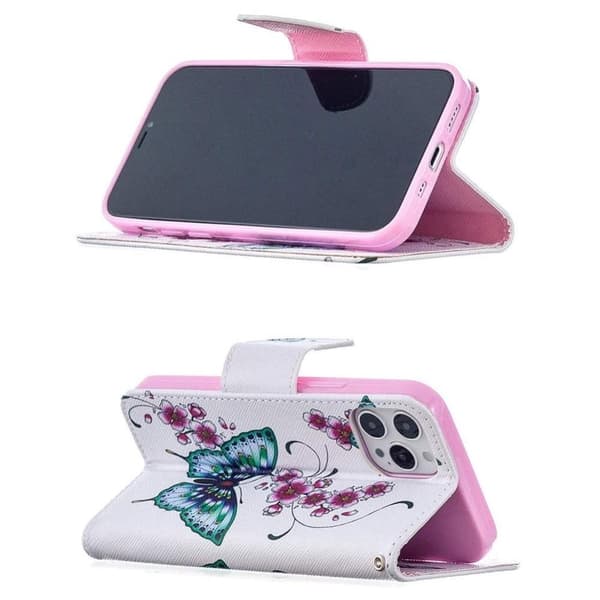 Plånboksfodral iPhone 13 Pro – Fjärilar och Blommor