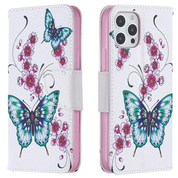 Plånboksfodral iPhone 13 Pro – Fjärilar och Blommor