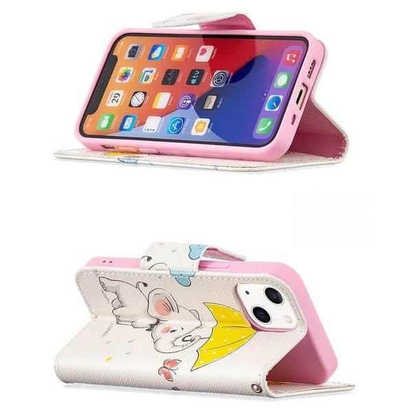 Plånboksfodral iPhone 13 Mini – Elefant med Paraply