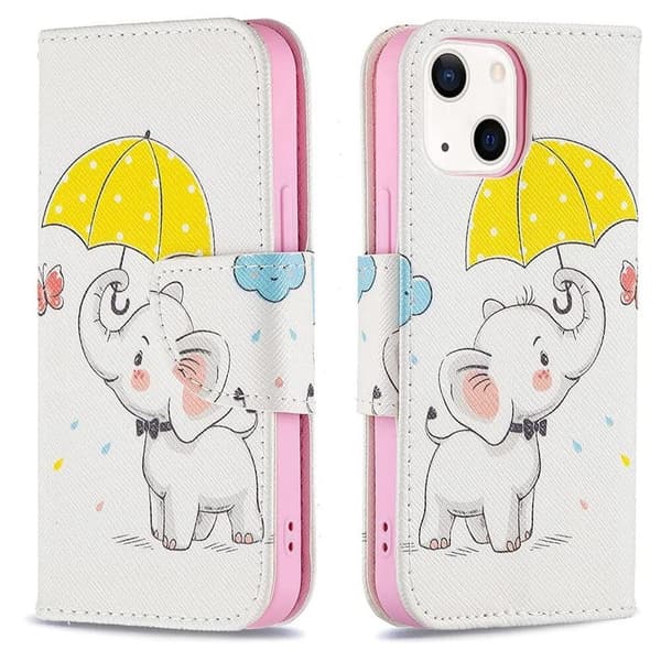 Plånboksfodral iPhone 13 Mini – Elefant med Paraply