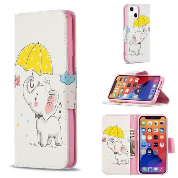 Plånboksfodral iPhone 13 Mini – Elefant med Paraply