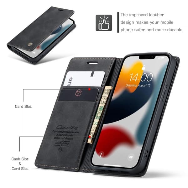 CASEME Retro tegnebog taske til iPhone 13 - sort