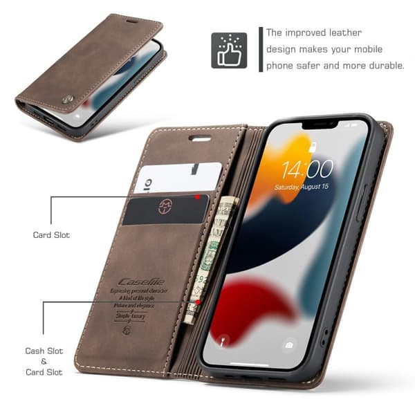 CASEME Retro tegnebog taske til iPhone 13 - Kaffe