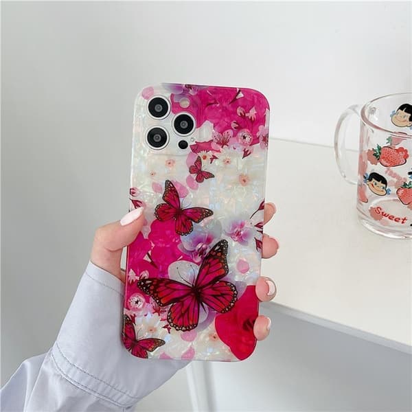 Cover iPhone 13, 13 Pro, 13 Pro Max sommerfugleblomst pink perlemor