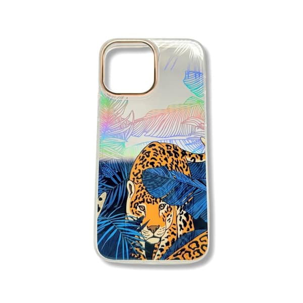 iPhone 12 13 pro max leopard sniger sig i den blå jungle