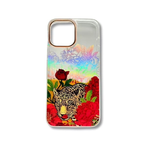 iPhone 12 13 pro max leopard sniger sig blandt røde blomster