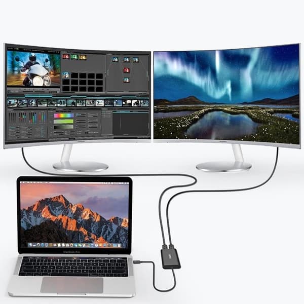 Choetech Kontaktadapter USB-C 2x DisplayPort 4K 60Hz - Svart