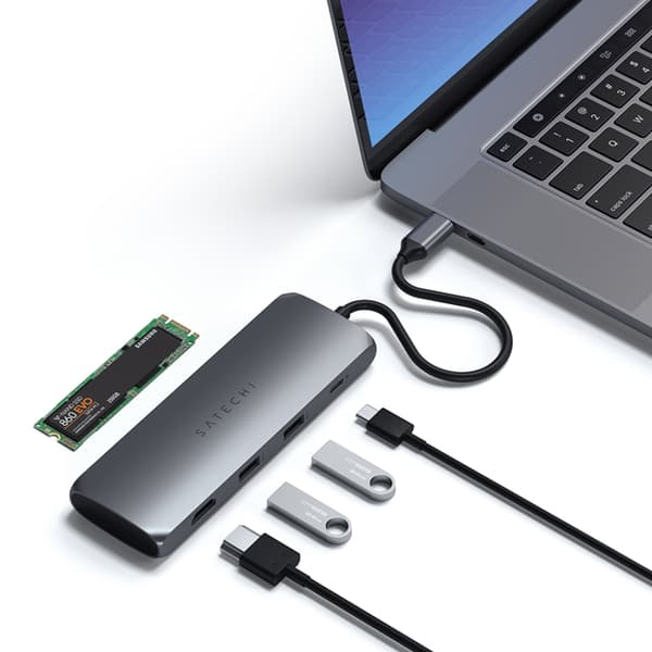Satechi USB-C Hybrid Med Built-in SSD Storage - Rymdgrå