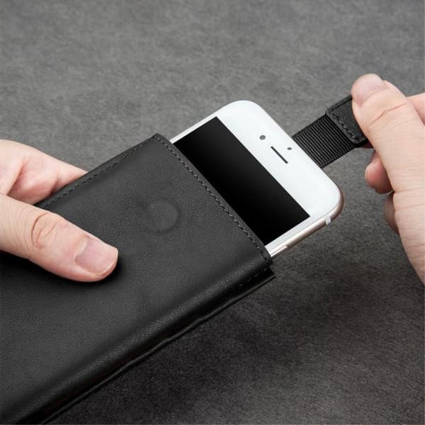 Qialino Universal Pouch Wallet i äkta läder - Svart (L)
