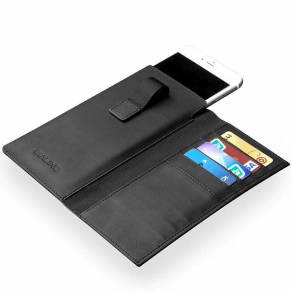 Qialino Universal Pouch Wallet i äkta läder - Svart (L)