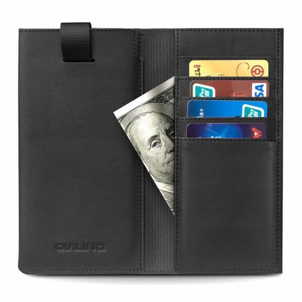 Qialino Universal Pouch Wallet i äkta läder - Svart (L)