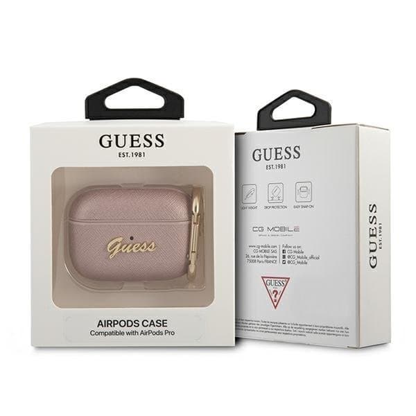 Guess Saffiano Script Metal Collection Skal AirPods Pro - Rosa