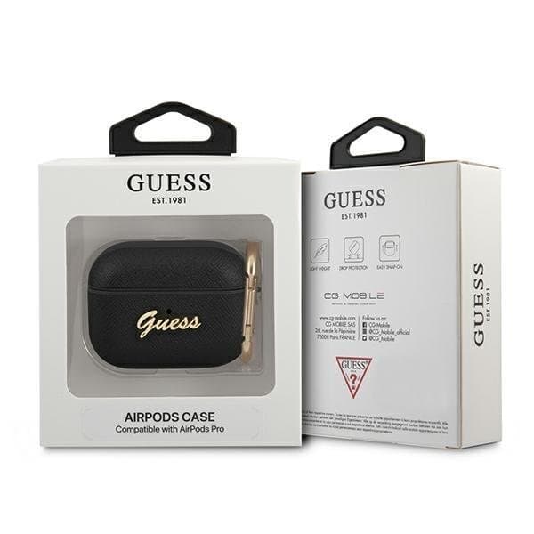 Guess Saffiano Script Metal Collection Skal AirPods Pro - Svart