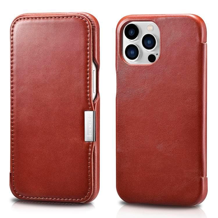 iCarer Vintage Folio Äkta Läder Fodral iPhone 13 Pro - Röd