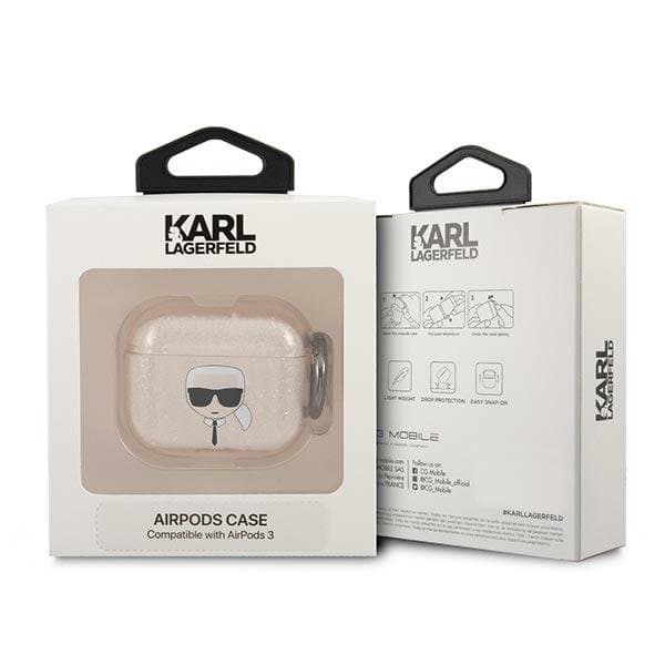 Karl Lagerfeld Skal Glitter Karl`s Head Airpods 3 - Guld
