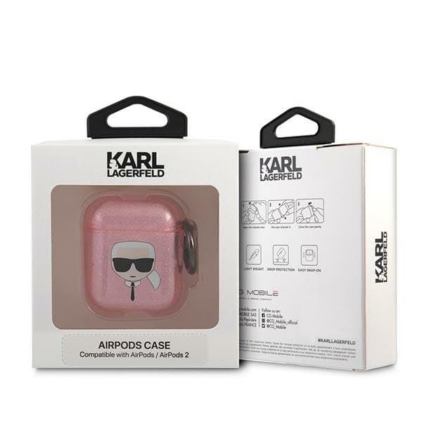 Karl Lagerfeld Glitter Karl`s Head Skal Airpods - Rosa