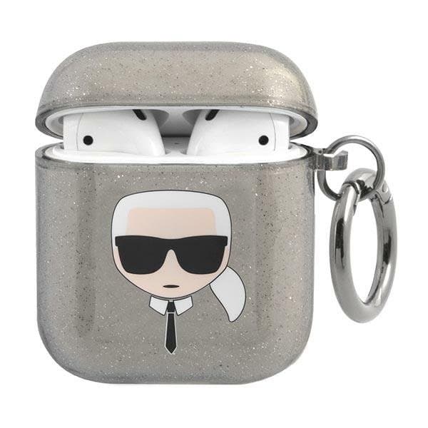 Karl Lagerfeld Skal Glitter Karl`s Head Airpods - Svart