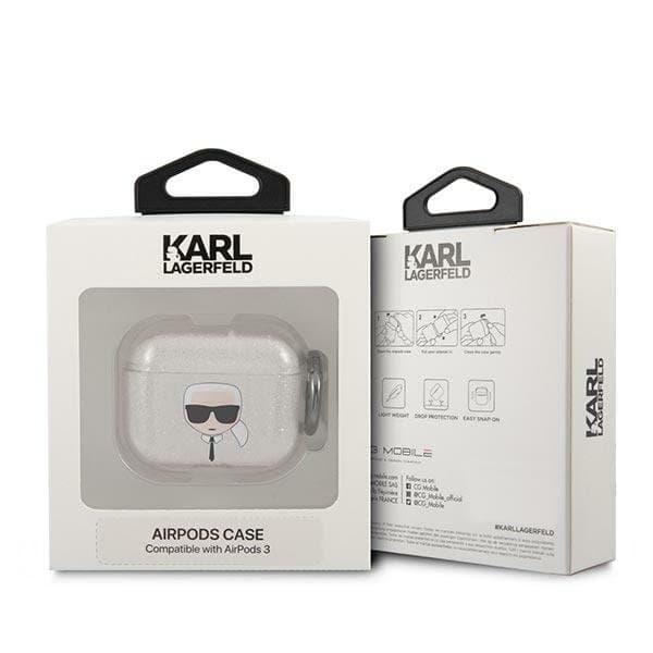 Karl Lagerfeld Skal Glitter Karl`s Head Airpods 3 - Silver