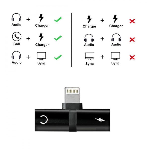 iPhone XR/Xs Max/XS/X/8/7 Dual/Dubbelingång Adapter