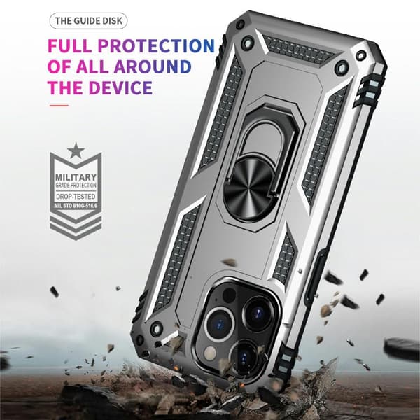 iPhone 13 Pro Hybrid Deksel Med Fingerring - Sølv