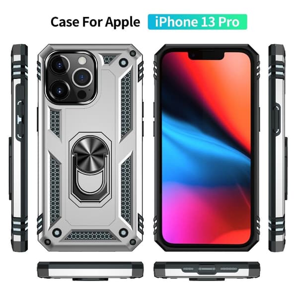 iPhone 13 Pro Hybrid Deksel Med Fingerring - Sølv