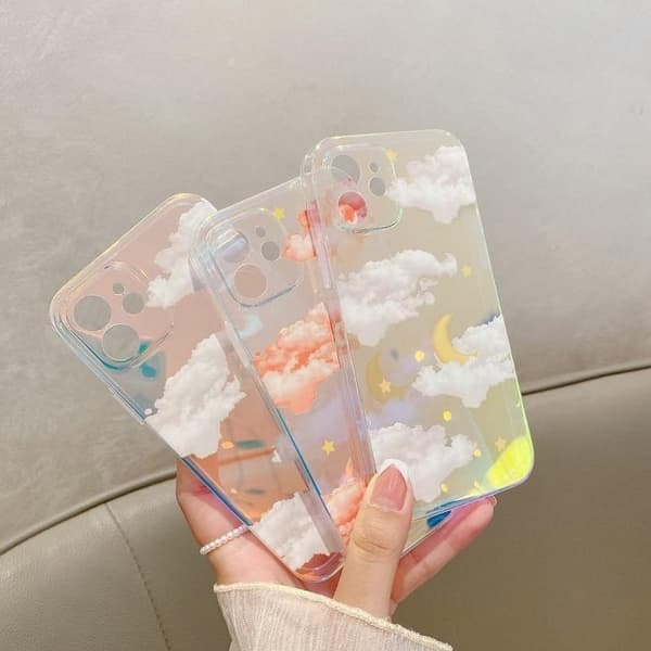 iPhone 13 Pro Max holographic case with cloud star moon transparent
