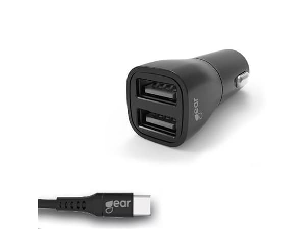 Oplader 12V 2xUSB-A inkl. USB-C kabel