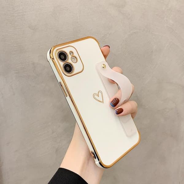 iPhone 13 Pro Max case with heart and ankle strap gold details