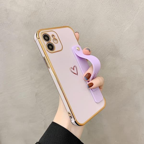 iPhone 13 cover med hjerte og ankelrem gulddetaljer pastel Purple