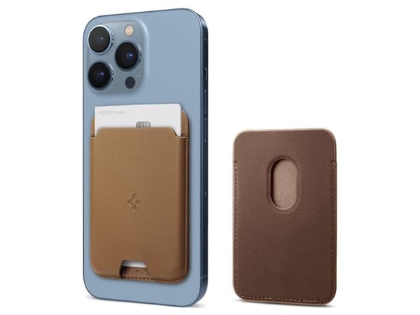 Spigen AFA03854, Lompakko, Ruskea, Nahka, Yksivärinen, 2 kpl, 1 taskua