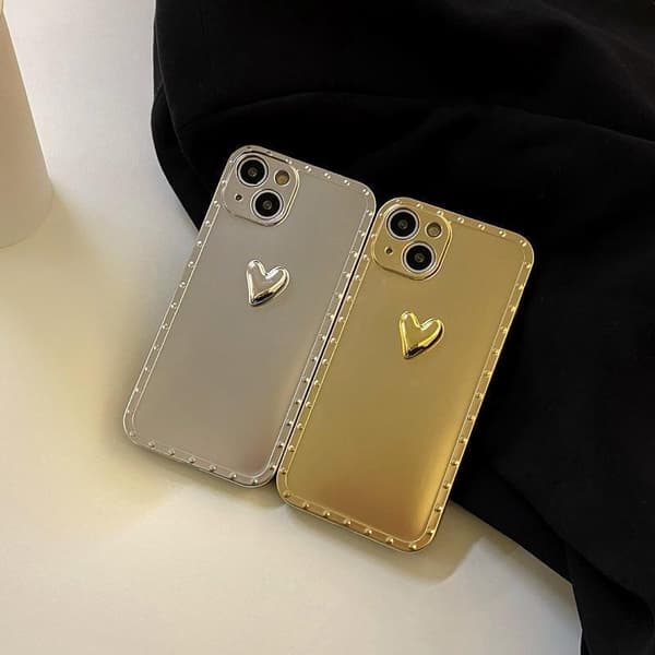 iPhone 13 Pro Max galvaniseret etui i mat metal med 3d hjerte