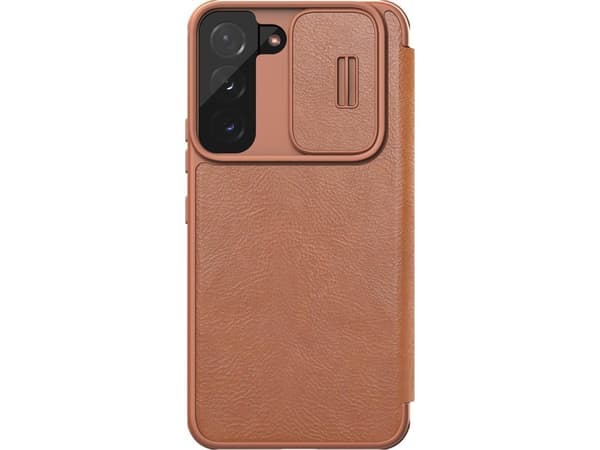 Nillkin Qin Leather Pro Case Case for Samsung Galaxy S22+ (S22 Plus) Kamerabeskytter Hylster Deksel Flip Case Brun
