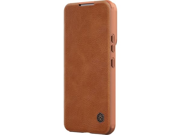 Nillkin Qin Leather Pro Case Case for Samsung Galaxy S22+ (S22 Plus) Kamerabeskytter Hylster Deksel Flip Case Brun