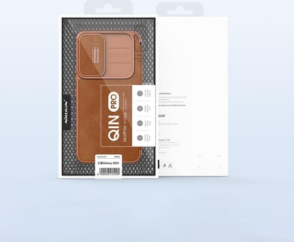 Nillkin Qin Leather Pro Case Case for Samsung Galaxy S22+ (S22 Plus) Kamerabeskytter Hylster Deksel Flip Case Brun