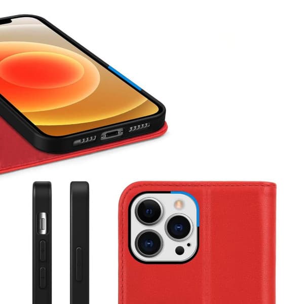 iPhone 13 Pro - Genuint plånboksfodral - Röd