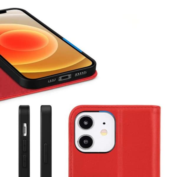 iPhone 12 Mini - Genuint plånboksfodral - Röd