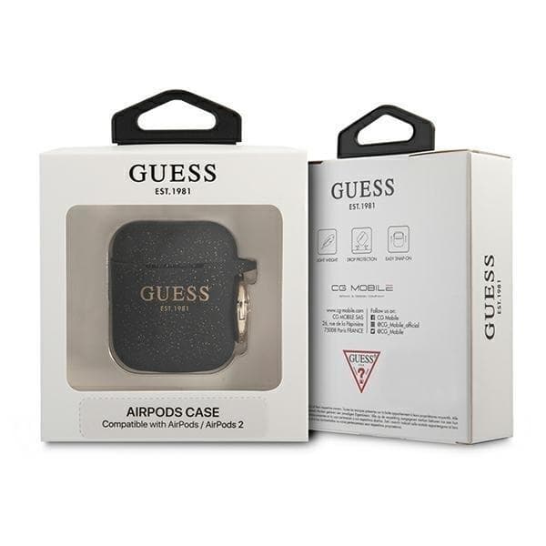 Guess Silicone Glitter Skal AirPods - Svart
