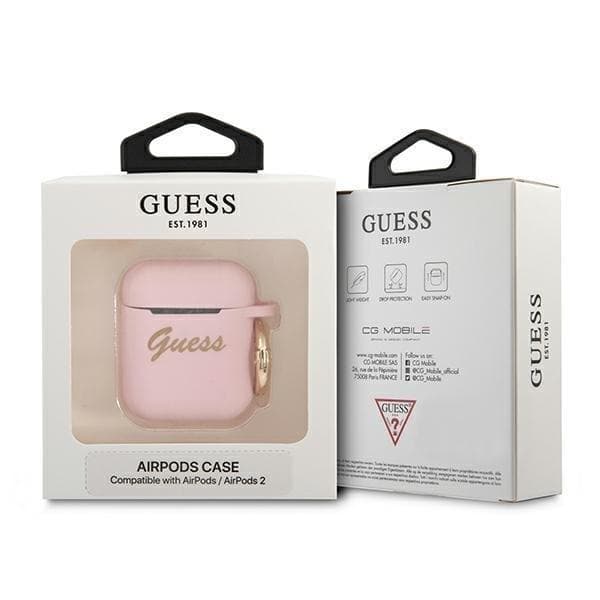 Guess Silicone Vintage Script Skal AirPods - Rosa