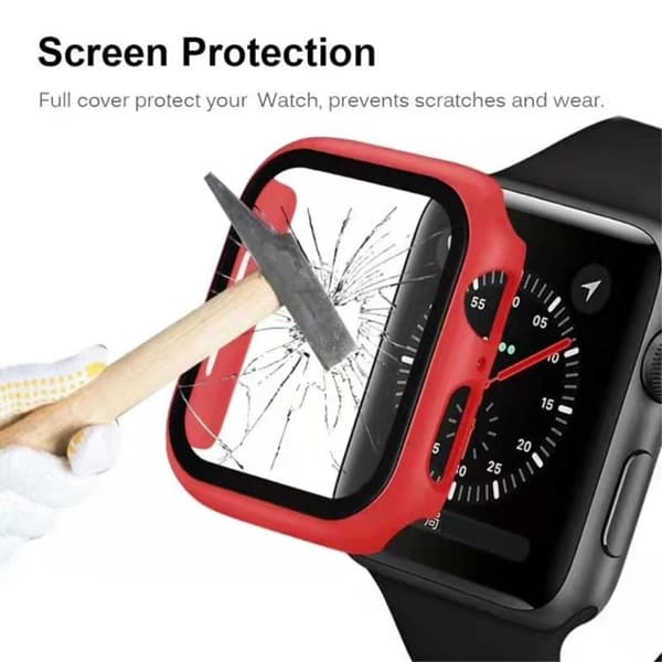 2-in-1 Skal Och Härdat Glas Skärmskydd Apple Watch 7 45 mm - Röd
