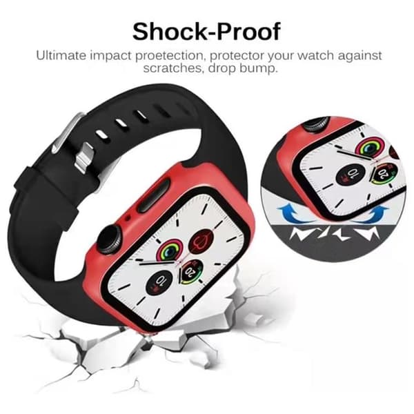 2-in-1 Skal Och Härdat Glas Skärmskydd Apple Watch 7 45 mm - Röd