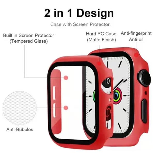 2-in-1 Skal Och Härdat Glas Skärmskydd Apple Watch 7 45 mm - Röd