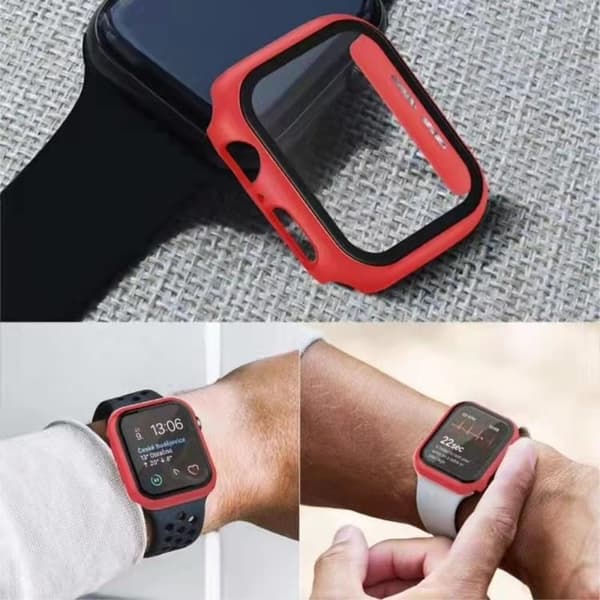 2-in-1 Skal Och Härdat Glas Skärmskydd Apple Watch 7 45 mm - Röd