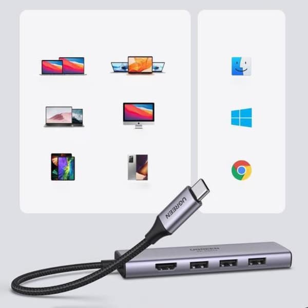 Ugreen 6in1 Multifunktionell USB-C HUB Till HDMI - Grå
