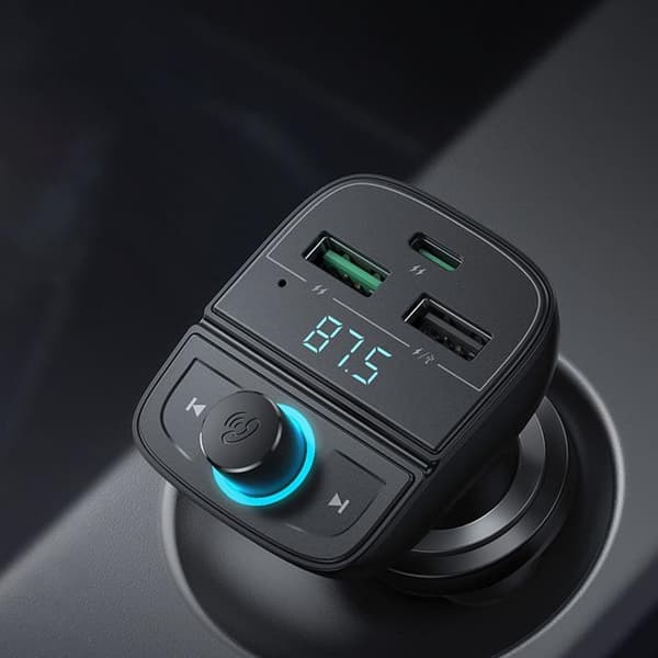 Ugreen FM-Sändare Bluetooth 5.0 Billaddare MP3 3x USB TF micro SD 4,8 A svart
